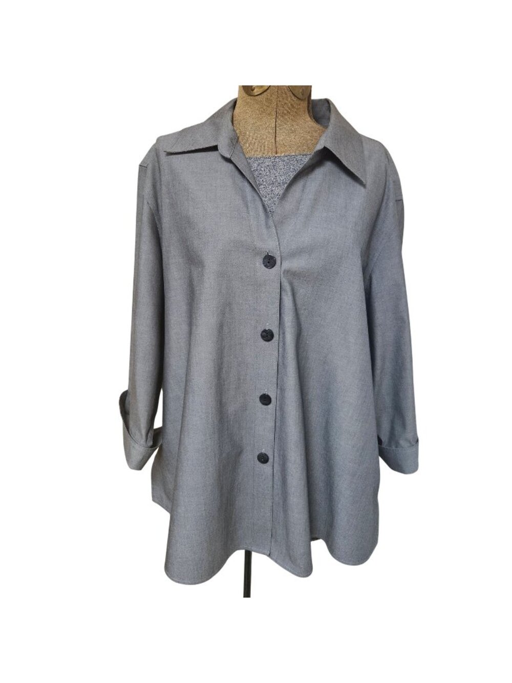 Foxcroft Blouse Womens 20W Gray Button Front 3/4 Sleeve Non Iron Business Casual